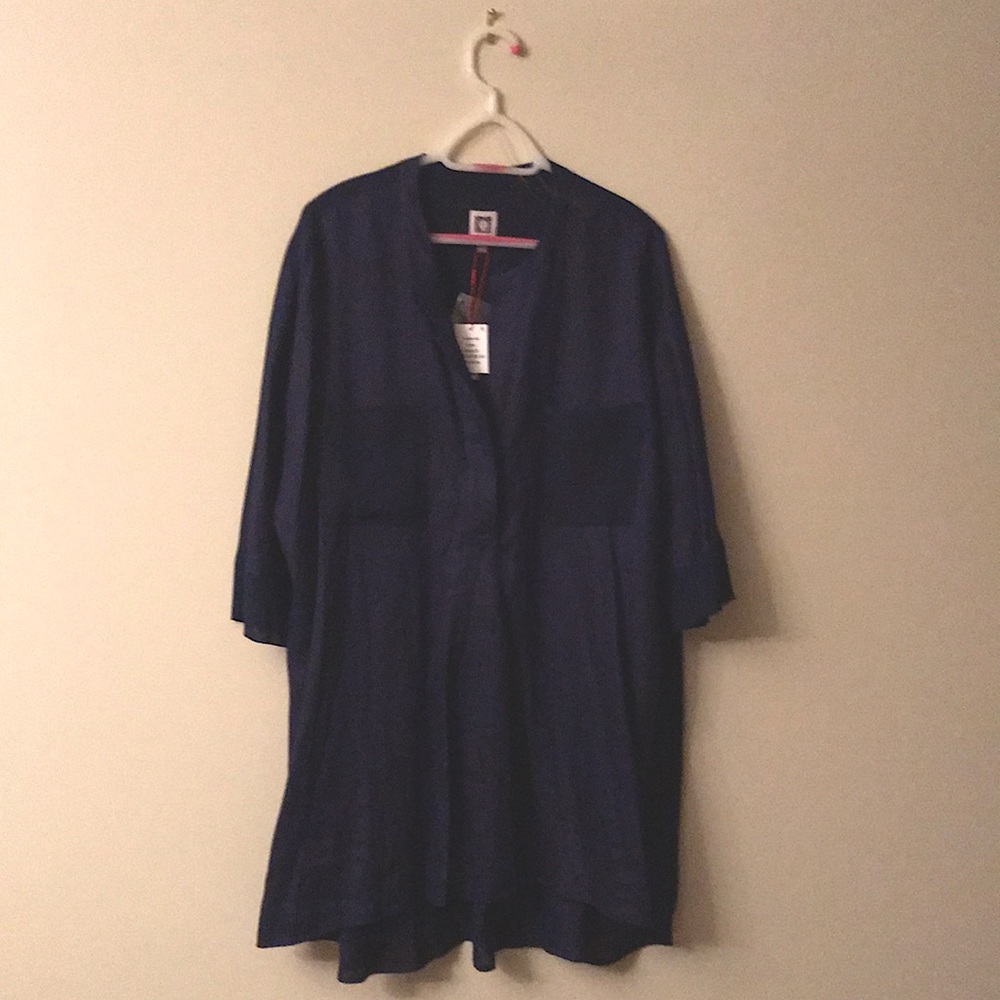 Anne Klein Woman 2X Linen Dress Navy new with tags